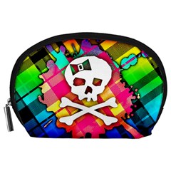 Rainbow Plaid Skull Accessory Pouch (large)