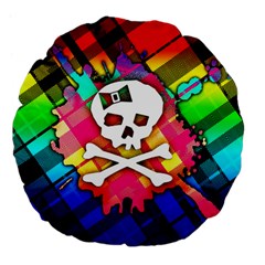 Rainbow Plaid Skull Large 18  Premium Flano Round Cushion 