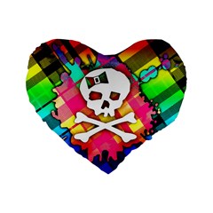 Rainbow Plaid Skull Standard 16  Premium Flano Heart Shape Cushion 