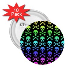 Rainbow Skull And Crossbones Pattern 2 25  Button (10 Pack) by ArtistRoseanneJones