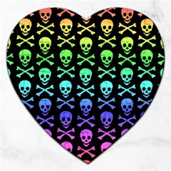 Rainbow Skull And Crossbones Pattern Jigsaw Puzzle (heart) by ArtistRoseanneJones