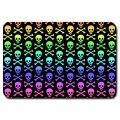 Rainbow Skull And Crossbones Pattern Large Door Mat by ArtistRoseanneJones