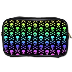 Rainbow Skull And Crossbones Pattern Travel Toiletry Bag (two Sides) by ArtistRoseanneJones