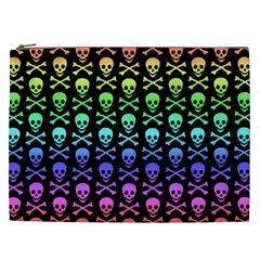 Rainbow Skull And Crossbones Pattern Cosmetic Bag (xxl) by ArtistRoseanneJones