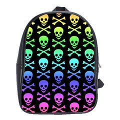 Rainbow Skull And Crossbones Pattern School Bag (xl) by ArtistRoseanneJones