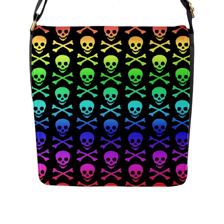 Rainbow Skull and Crossbones Pattern Flap Closure Messenger Bag (L)