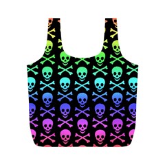 Rainbow Skull And Crossbones Pattern Reusable Bag (m) by ArtistRoseanneJones