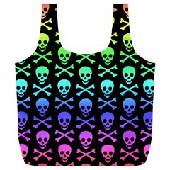 Rainbow Skull And Crossbones Pattern Reusable Bag (xl) by ArtistRoseanneJones