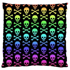 Rainbow Skull And Crossbones Pattern Large Flano Cushion Case (two Sides) by ArtistRoseanneJones