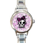 Sketched Skull Princess Round Italian Charm Watch Front