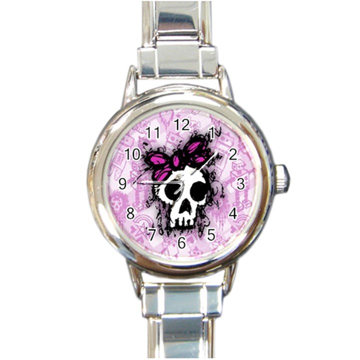 Sketched Skull Princess Round Italian Charm Watch