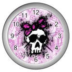 Sketched Skull Princess Wall Clock (Silver) Front