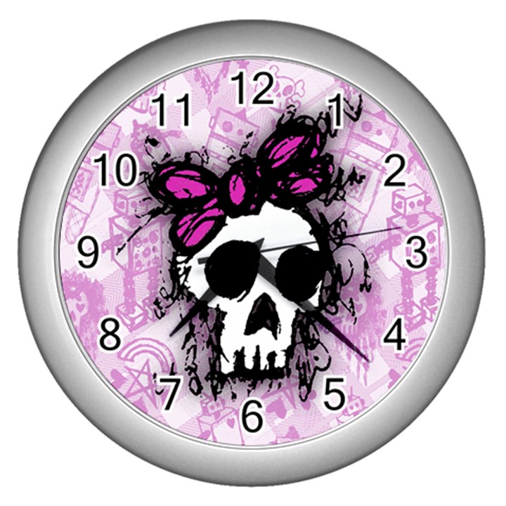 Sketched Skull Princess Wall Clock (Silver)