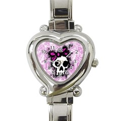 Sketched Skull Princess Heart Italian Charm Watch 