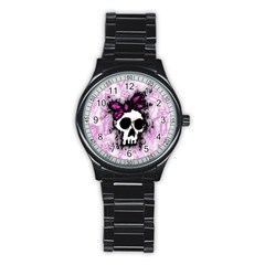 Sketched Skull Princess Sport Metal Watch (black) by ArtistRoseanneJones