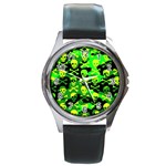 Skull Camouflage Round Leather Watch (Silver Rim) Front