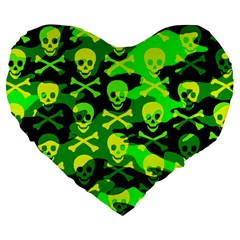 Skull Camouflage Large 19  Premium Heart Shape Cushion by ArtistRoseanneJones