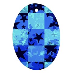 Blue Star Checkers Oval Ornament by ArtistRoseanneJones