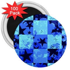 Blue Star Checkers 3  Button Magnet (100 Pack) by ArtistRoseanneJones