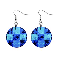 Blue Star Checkers Mini Button Earrings by ArtistRoseanneJones