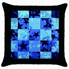 Blue Star Checkers Black Throw Pillow Case