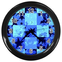 Blue Star Checkers Wall Clock (black)