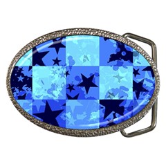 Blue Star Checkers Belt Buckle (oval)