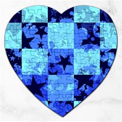 Blue Star Checkers Jigsaw Puzzle (heart) by ArtistRoseanneJones