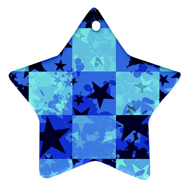 Blue Star Checkers Star Ornament (Two Sides)