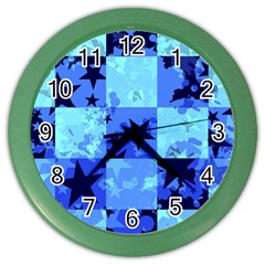 Blue Star Checkers Wall Clock (color) by ArtistRoseanneJones