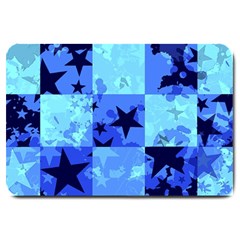 Blue Star Checkers Large Door Mat by ArtistRoseanneJones