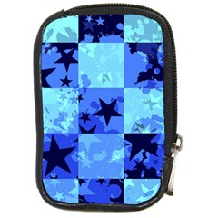 Blue Star Checkers Compact Camera Leather Case by ArtistRoseanneJones