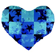 Blue Star Checkers Large 19  Premium Heart Shape Cushion