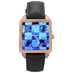 Blue Star Checkers Rose Gold Leather Watch 