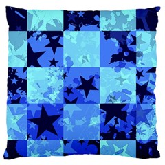 Blue Star Checkers Large Flano Cushion Case (one Side)