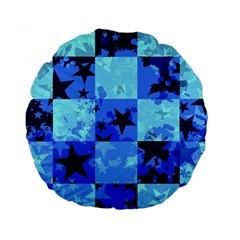 Blue Star Checkers Standard 15  Premium Flano Round Cushion  by ArtistRoseanneJones