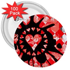 Love Heart Splatter 3  Button (100 Pack)