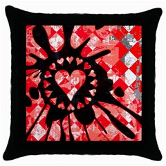 Love Heart Splatter Black Throw Pillow Case by ArtistRoseanneJones