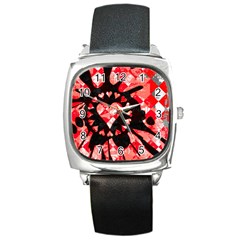 Love Heart Splatter Square Leather Watch