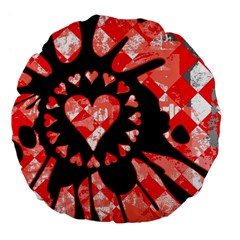 Love Heart Splatter Large 18  Premium Flano Round Cushion  by ArtistRoseanneJones