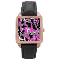 Pink Scene Kid Rose Gold Leather Watch  by ArtistRoseanneJones