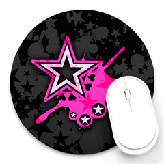 Pink Star Graphic 8  Mouse Pad (round) by ArtistRoseanneJones