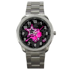 Pink Star Graphic Sport Metal Watch by ArtistRoseanneJones