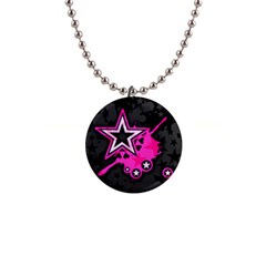 Pink Star Graphic Button Necklace by ArtistRoseanneJones