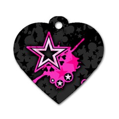 Pink Star Graphic Dog Tag Heart (two Sided)