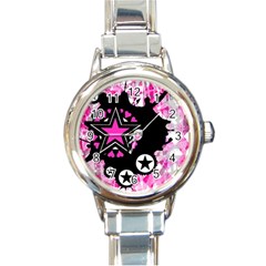 Pink Star Splatter Round Italian Charm Watch