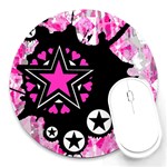 Pink Star Splatter 8  Mouse Pad (Round) Front