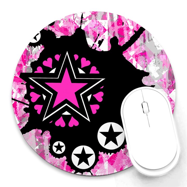 Pink Star Splatter 8  Mouse Pad (Round)