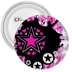 Pink Star Splatter 3  Button by ArtistRoseanneJones