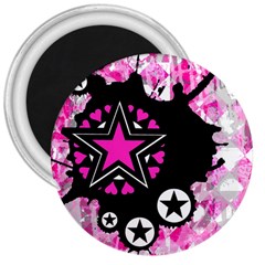 Pink Star Splatter 3  Button Magnet by ArtistRoseanneJones